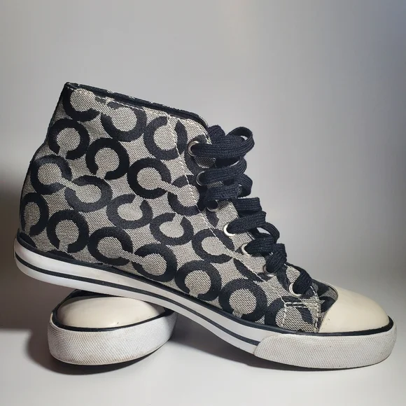 COACH Cardinal High Tops Lace Up Sneakers Black & Grey Women's Size 8.5 EUC - Picture 5 of 14